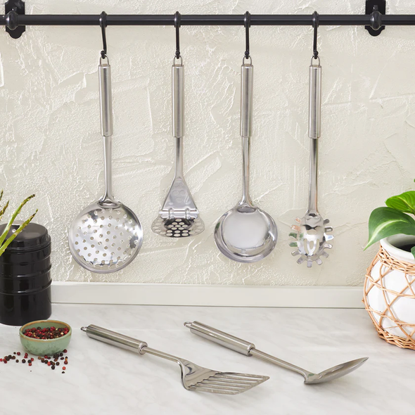 Karaca Chef 6-Piece 18/10 Stainless Steel Kitchen Utensil Set with Stand - 153.03.07.8790