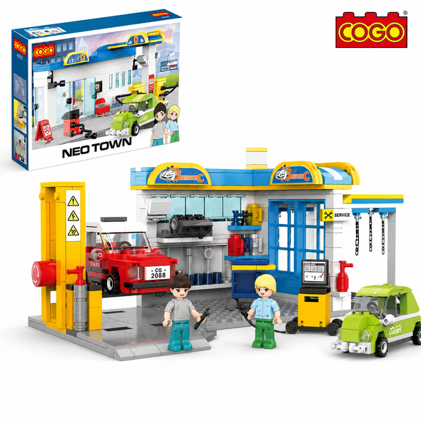 COGO Neo Town 4221 4222 Auto Service Center 442-Piece Building Block Set with Car