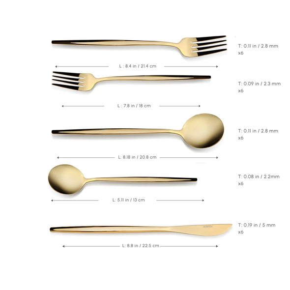 Karaca Orion 30-Piece 18/10 Stainless Steel Shiny Gold Cutlery Set for 6 People - 153.03.08.1902