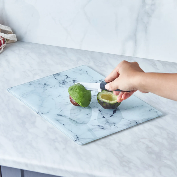 Karaca Ayaz Marble Pattern Glass Non-Slip Cutting Board 25 × 35cm - 153.03.08.2745