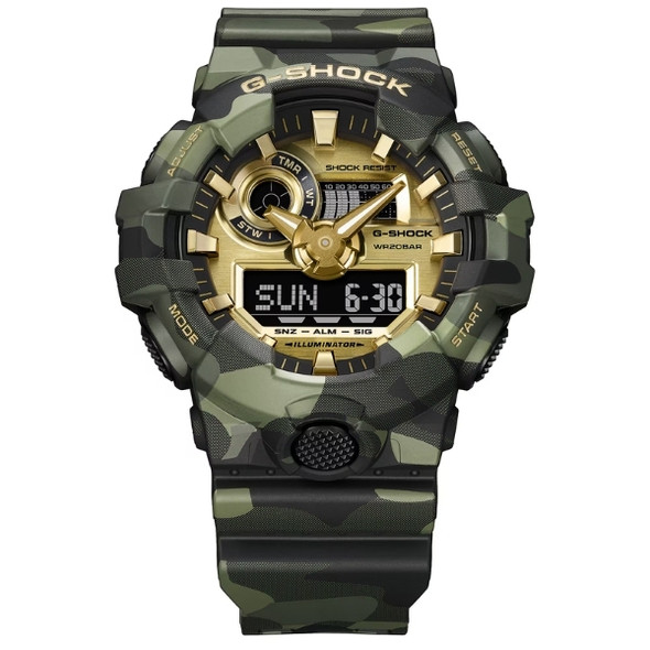 Casio G-SHOCK Casual Men Watch - Green Camouflage / Gold | GA-700CMG-3ADR