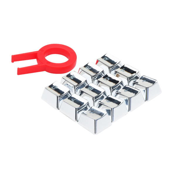 Redragon A103S Mechanical Keyboard Caps 12 Chrome keycaps QWER, ASDF, WASD, Arrow Keys MX Style with Key Puller - Silver