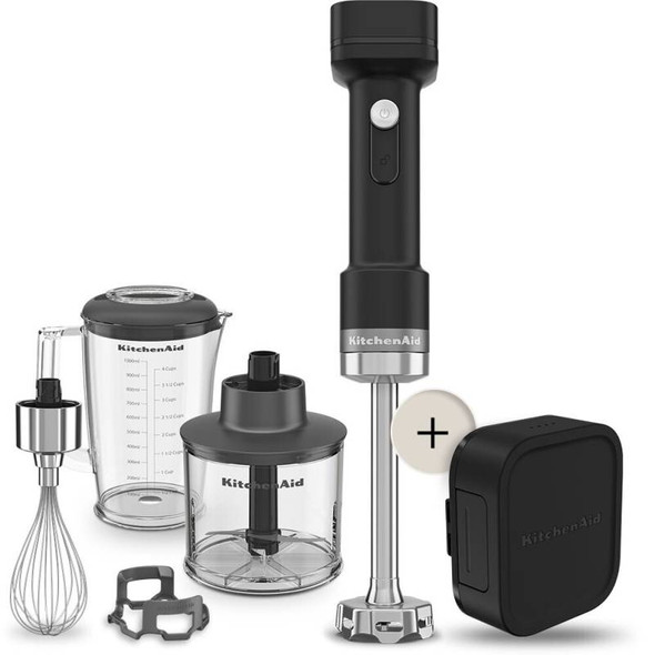 KitchenAid Go Cordless Hand Blender Set with Battery Matte Black | 5KHBRV75BM