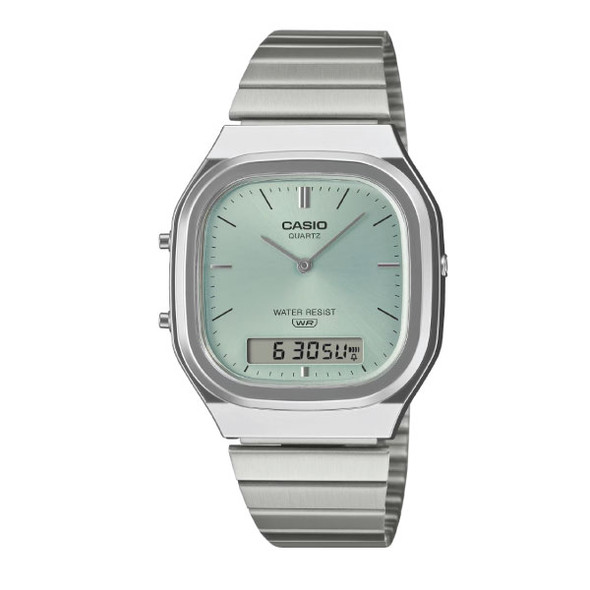 Casio Unisex Vintage Analog-Digital Watch - Green / Silver | AQ-240E-2ADF