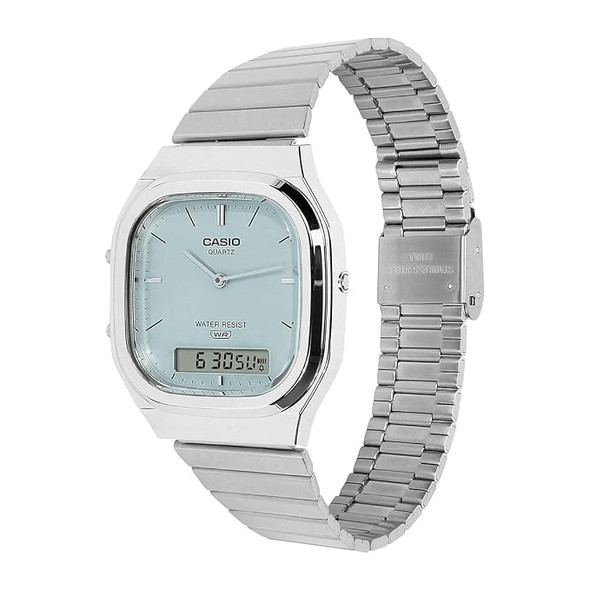 Casio Unisex Vintage Analog-Digital Watch - Green / Silver | AQ-240E-2ADF
