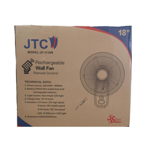 JTC Rechargeable Wall Fan with Remote Control 18″ | JF-1118R
