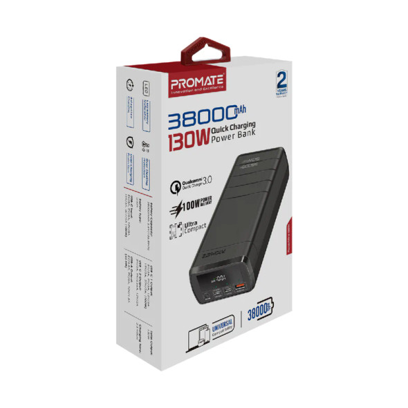 Promate 38000mAh/130W Quick Charging Power Bank | PowerMine-130W