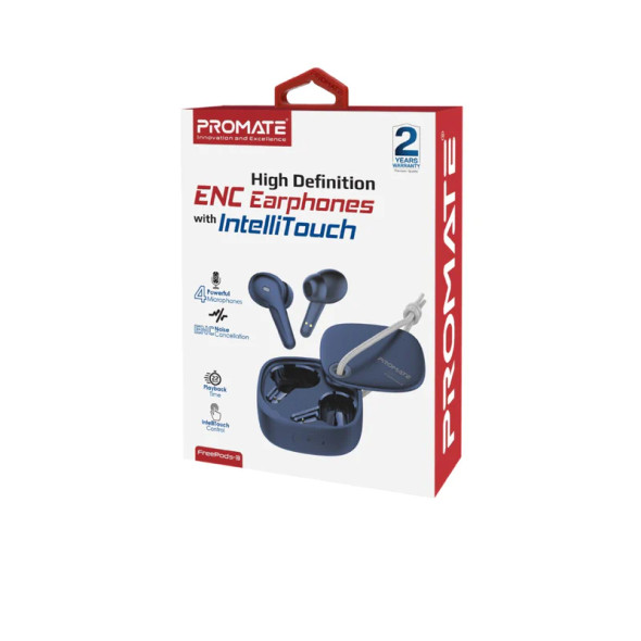 Promate High Definition ENC Earphones With IntelliTouch | FreePods-3-BL