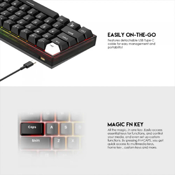 Fantech MK857 MAXFIT61 RGB Wired Mechanical Gaming Keyboard, Black | MK857