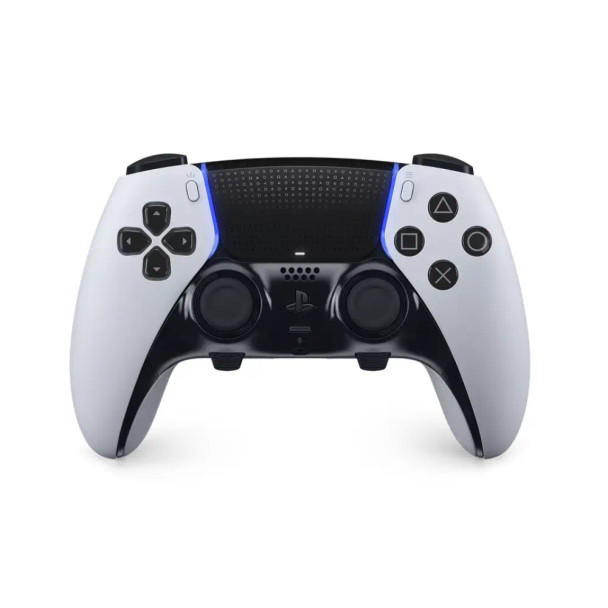 Sony PS5 DualSense Edge wireless controller white with back paddles carrying case front view