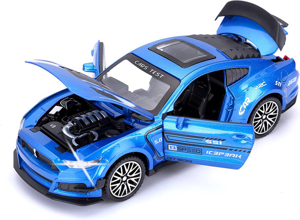 GT-500 Mustang Diecast Alloy Model 1:32 Toy Car with Sound & Light Pull Back Vehicle Toy Four Open Door Phantom Car for Kids Adults (Blue)