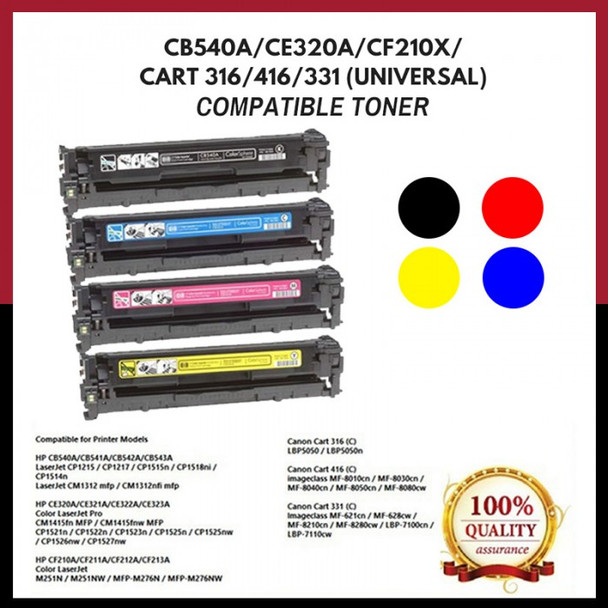 Compatible Toner 125A 128A 131A HP Compatible LaserJet Toner Cartridge ( CF210A, CF211A, CF212A, CF213A ), BLACK, CYAN, YELLOW, MAGENTA