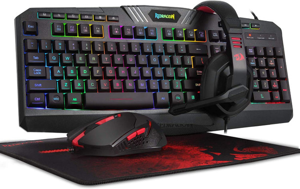 REDRAGON 4-in-1 Gaming Keyboard, Mouse, Headset, Mousepad Combo Set | S101-BA-2