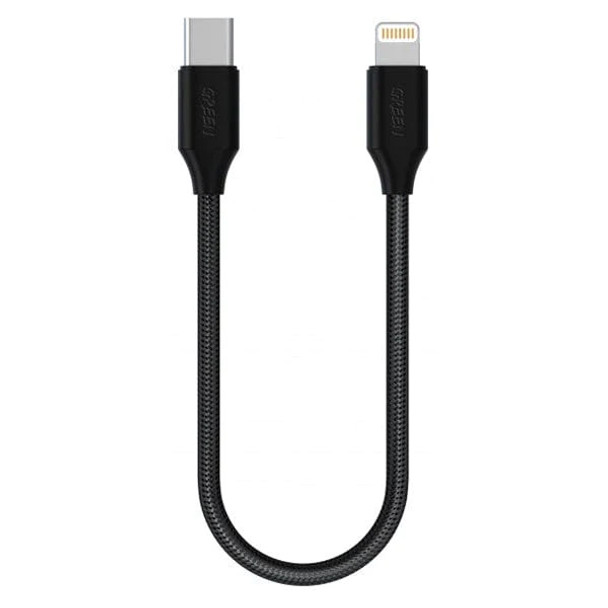 Green Braided Type-C to Lightning Cable 30cm 2A - Black | GN30CMCTLG