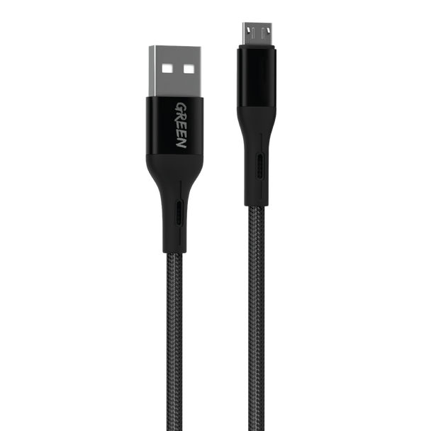Green Braided Micro USB Cable 1.2m 2A - Black | GNBCMCBK