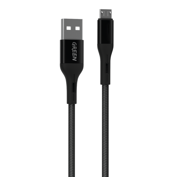 Green Braided Micro USB Cable 1.2m 2A - Black | GNBCMCBK
