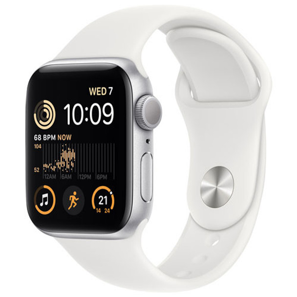 Apple Watch SE 2nd Gen (GPS) 44mm Silver Aluminum Case with White Sport Band | MNK23VC/A