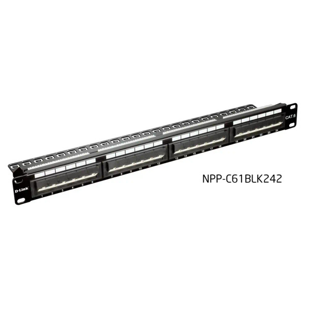 D-link  24 Port Cat6 Unshielded Angular Fully Loaded Punch Down Patch Panel - Keystone Type -1U- Black Color| NPP-C61BLK242