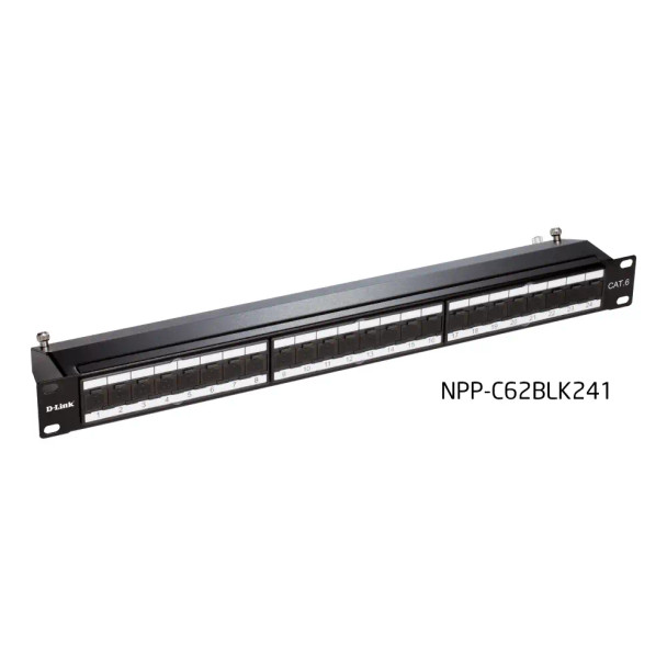 D-link 24 Port Cat6 Shielded Fully Loaded Punch Down Patch Panel - Keystone Type with Shutter- 1U -Black Color| NPP-C62BLK241