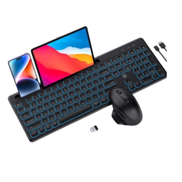 Micropack Akm-240w 3 Modes Wireless Combo Keyboard & Mouse, Backlit 7 Colors Rechargeable,Black | AKM-240W