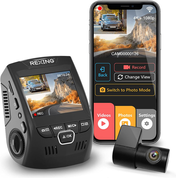 Rexing V1P 4K Car Dash Cam 2.4" LCD 2160p Front + 1080p Rear Car Driving Recorder | REX-V1P