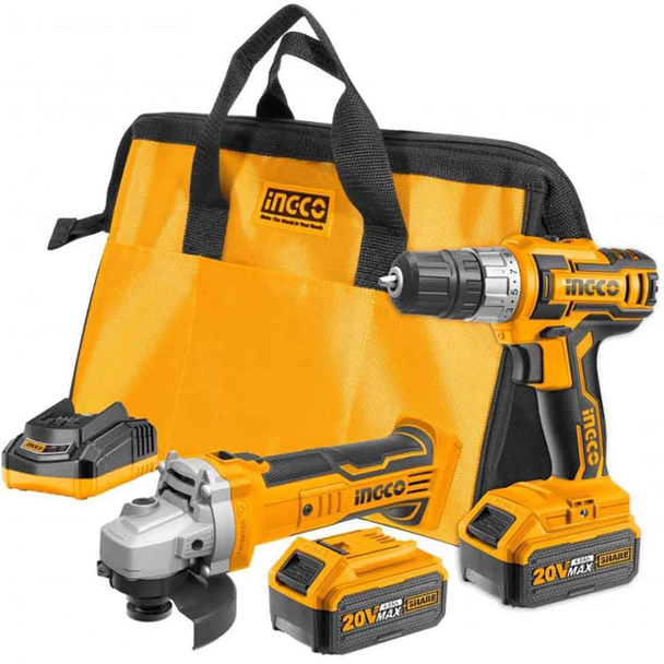 INGCO Complete Set with Cordless Drill and Angle Grinder 20 V | CKLI2009