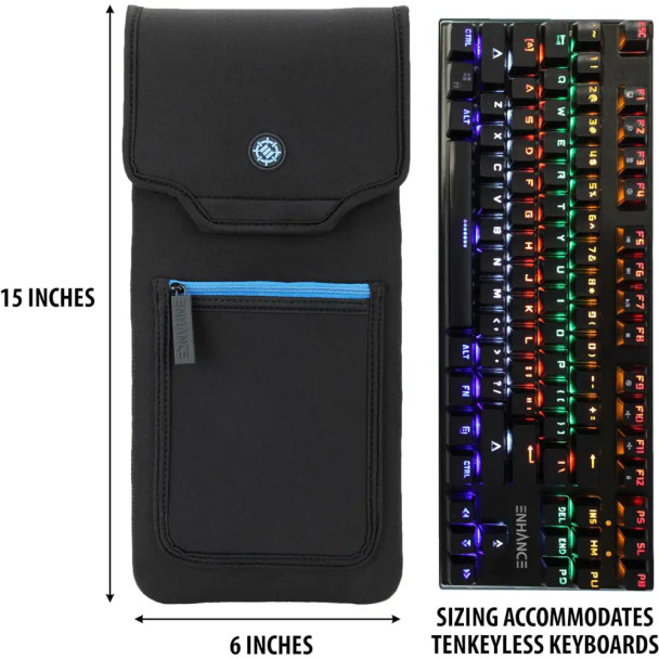 Enhance Keyboard Sleeve Travel Case for TKL Tenkeyless Compact Tournament Esports Gaming Keyboards (up to 15 Inches) - Rugged Neoprene Construction, Zipper Mouse Storage and Cable Storage Pouch | ‎ENPCCNT100BKEW