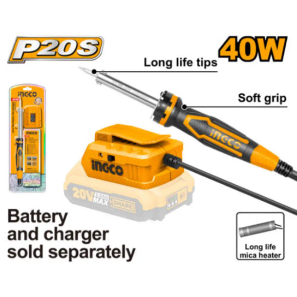 INGCO Lithium-ion Cordless Soldering Iron 20v Powershare | CSILI2001