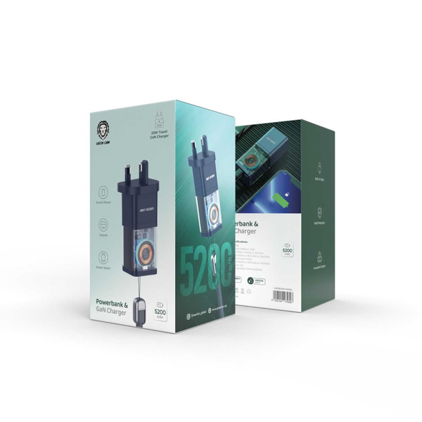 Green Lion Powerbank & GaN Charger 5200mAh - Blue | GNPBGANCH5KBL