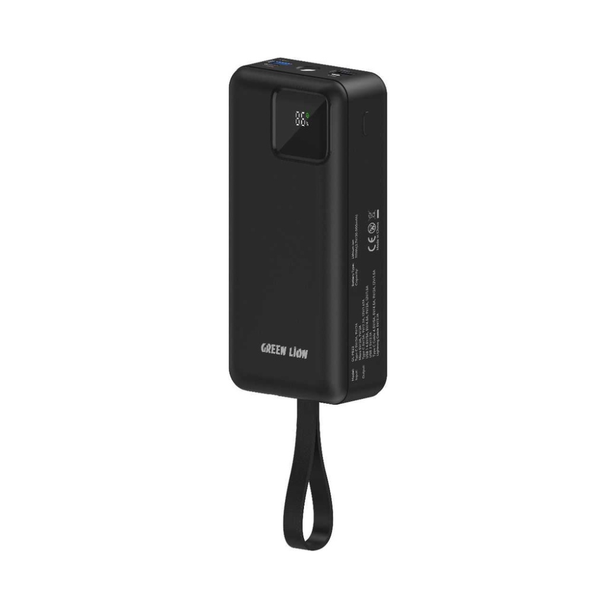 Green Lion Power Tank Power Bank 30000mAh PD 22.5W with Fast Charging Cable - Black | GNPWT30KPBBK