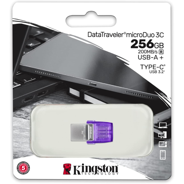 Kingston DataTraveler microDuo 3C 256GB USB-C & USB-A Flash Drive | DTDUO3CG3/256GB