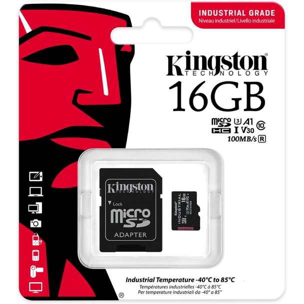 Kingston 16GB microSDHC Industrial C10 A1 pSLC Card + SD Adapter | SDCIT2/16GB