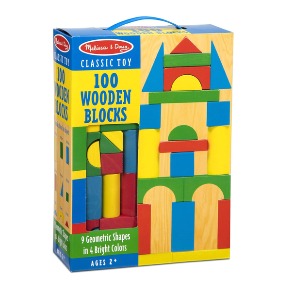 Melissa & Doug Wooden Building Set - 100 Blocks in 4 Colors and 9 Shapes | 481