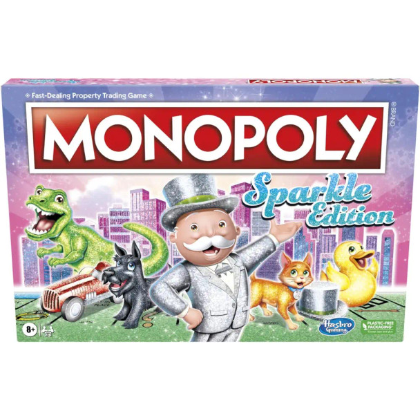 Hasbro F6020 Gaming Monopoly Sparkle Edition Board Game, Family Games, with Glittery Tokens, Pearlescent Dice, Sparkly Look | F6020