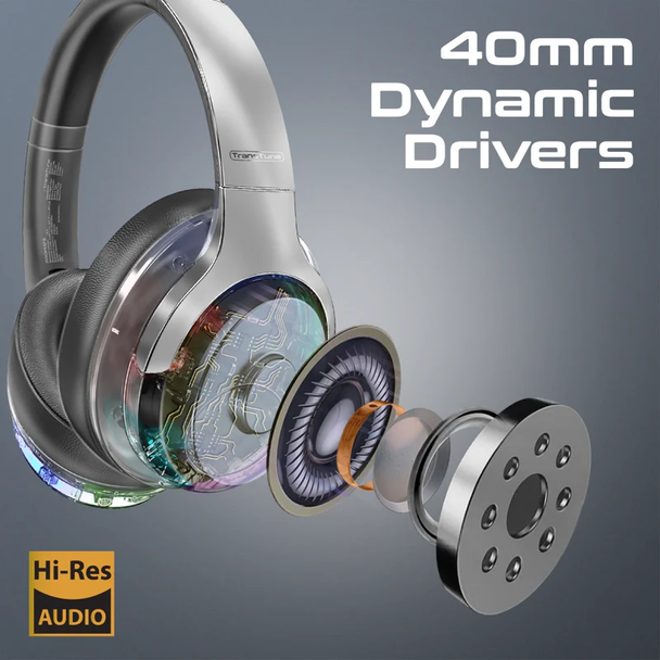 Promate Transtune ANC Wireless Headphones with RGB - Silver