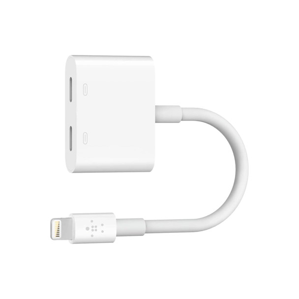 Belkin Lightning Splitter [1Lightning Male – 2 Lightning Female] Audio + Charge,4″, White | K7S-F8J98