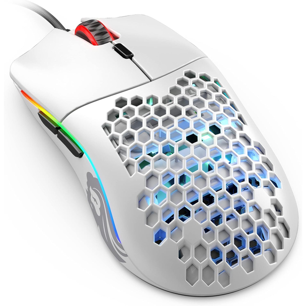 Glorious Model O Wired Gaming Mouse - RGB 67g Lightweight Ergonomic - Backlit Honeycomb Shell Design Mice, Matte White