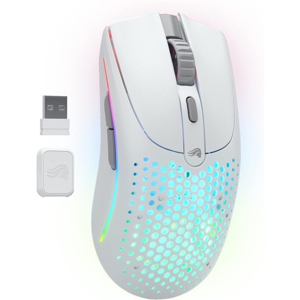 Glorious Gaming Model O 2 Wireless Gaming Mouse - Hybrid 2.4GHz & Bluetooth Wireless, 68g Superlight, Long Battery Life, 26k BAMF 2.0 Sensor, RGB, Ambidextrous, 6 Buttons, PTFE Feet - White