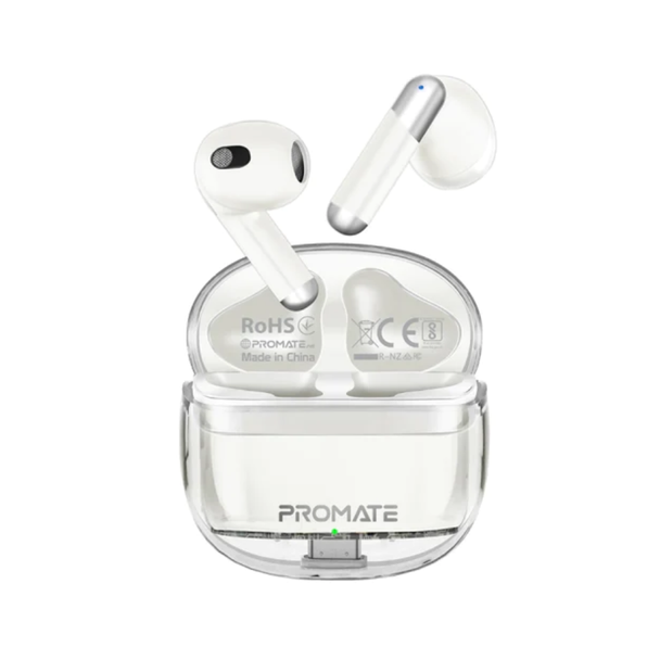 Promate High Definition Transparent TWS Earbuds - White | TRANSPODS