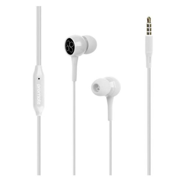 Promate Dynamic In‐Ear Stereo Wired Earphone with Inline Microphone | BENT.WHITE