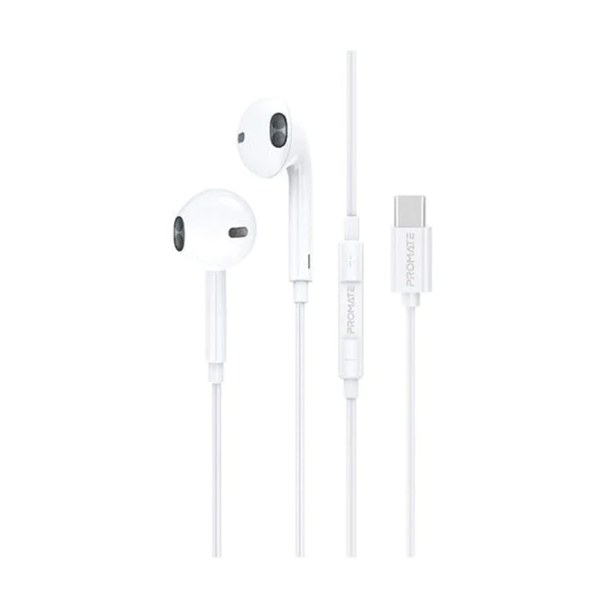 Promate USB-C Stereo Earphones with Mic & Volume Control | GEARPOD-C2.WHITE