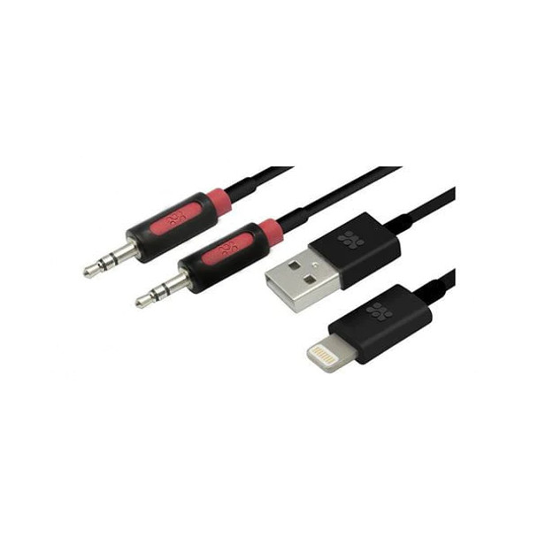 Promate LinkMate LTA Lightning Sync & Charge Cable with Audio Line-in Cable ,Black | linkMate.LTA