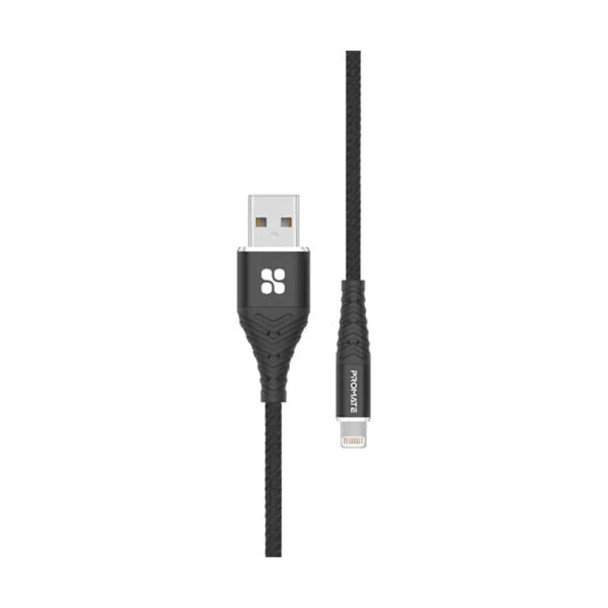 Promate Fabric Braided USB to Lightning Connector Cable , 1M,Black | ICORD-1.BLACK