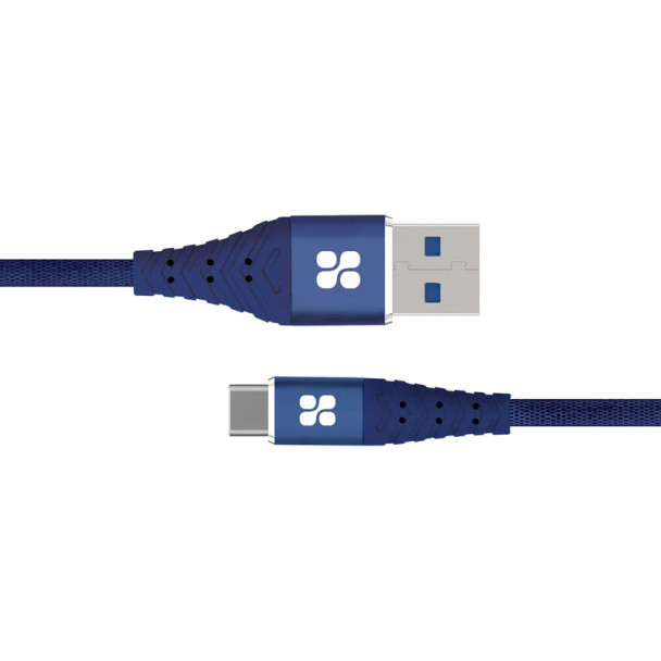 Promate USB‐A to USB‐C Fabric Braided Data Sync & Charge Cable with 3A Charging Support,Blue| NERVELINK-C.BLUE
