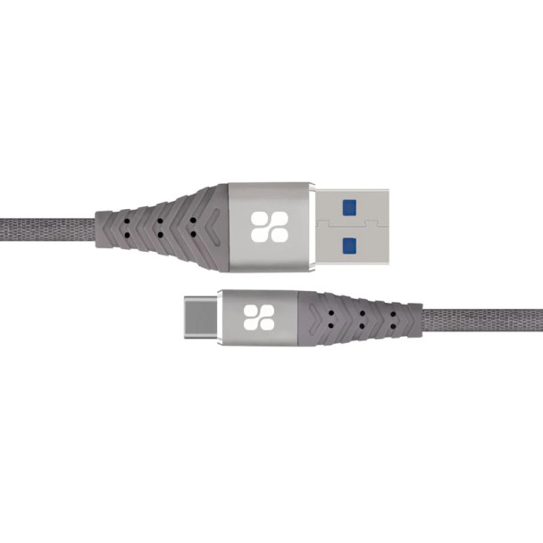 Promate USB‐A to USB‐C Fabric Braided Data Sync & Charge Cable with 3A Charging Support,Grey | NERVELINK-C.GREY