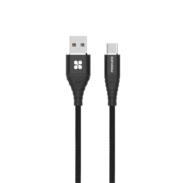 Promate Fabric Braided USB-C Data Sync & Charge Cable 1M,Black | CCORD-1.BLACK