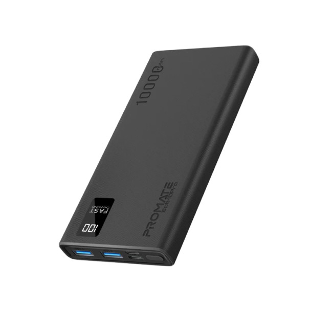 Promate 10000mAh Compact Smart Charging Power Bank - Black | Bolt-10Pro