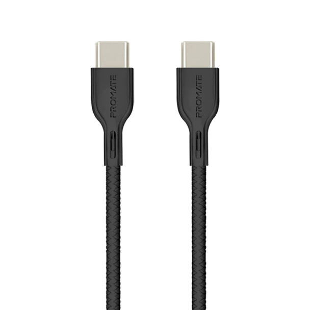 Promate 60W USB‐C to USB‐C cable with Power Delivery Support, 2Meter,Black | POWERBEAM-CC2. BLACK