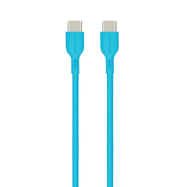 Promate 60W USB‐C to USB‐C cable with Power Delivery Support, 2Meter,Blue| POWERBEAM-CC2. Blue