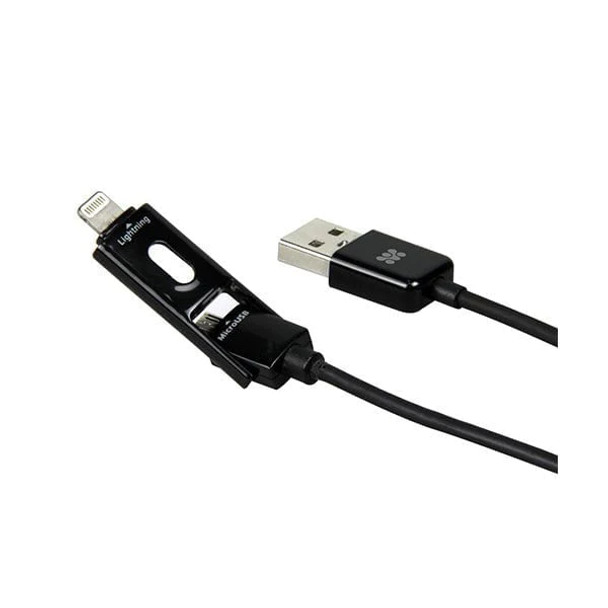 Promate LinkMate.Duo Mobile Phone Cable USB A Micro-USB B/Lightning ,Black| linkMate.Duo.BLACK